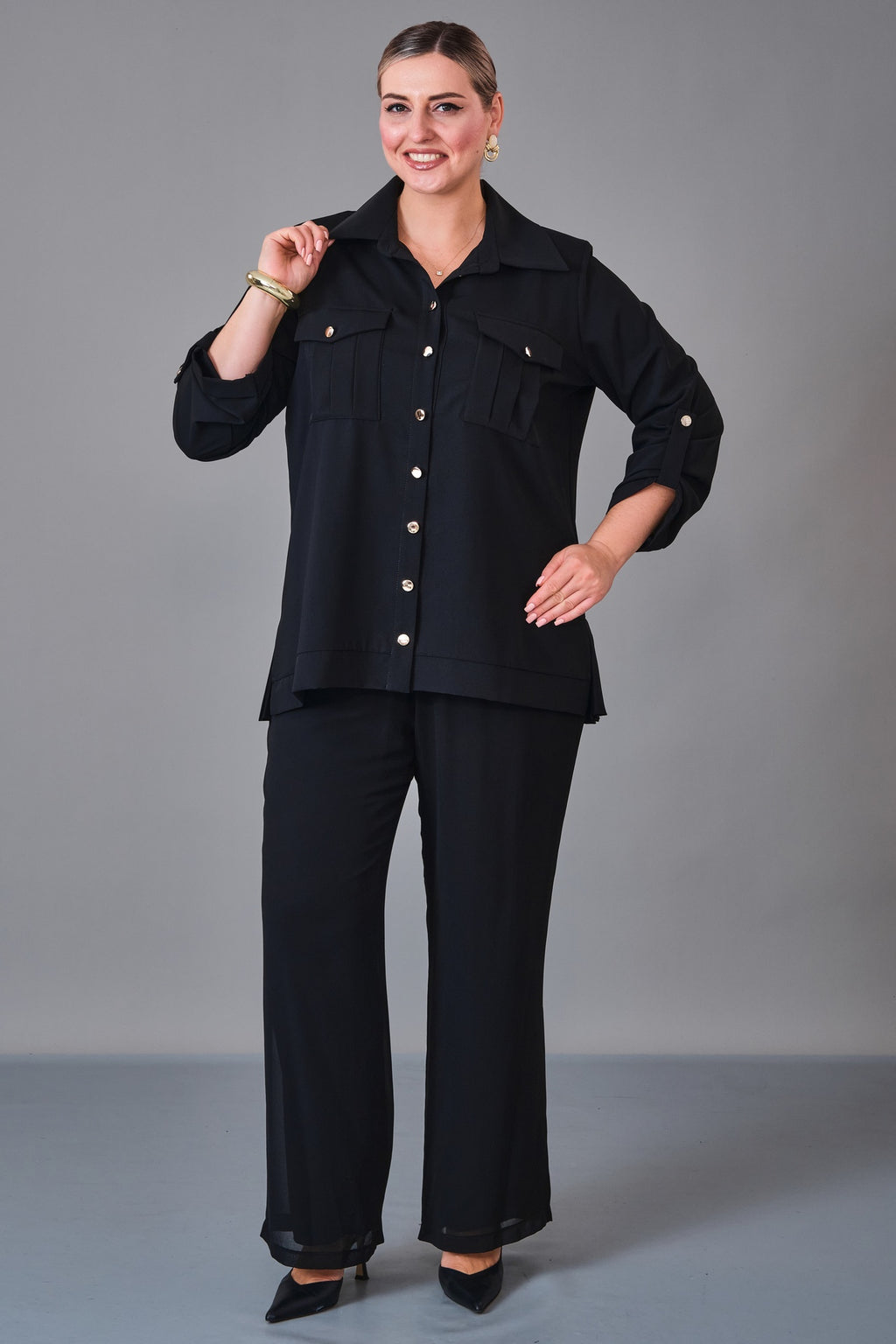 Kifayet - Extended Plus Size Shirt (KFT27K23719-01) - 8690200236464