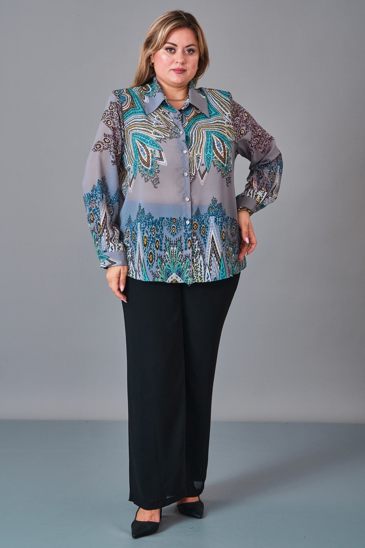 Kifayet - Extended Plus Size Shirt (KFT27K23505EMP) - 8690200246296